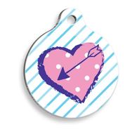 Pet Tag Art Pembe Puantiyeli Kalp Yuvarlak Kedi ve Köpek Künyesi