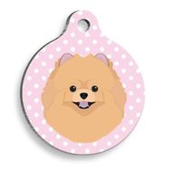 Pet Tag Art Pembe Puantiyeli Pomeranian Yuvarlak Small 2.5 cm Köpek Künyesi