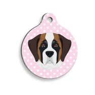 Pet Tag Art Pembe Puantiyeli Saint Bernard Yuvarlak Köpek Künyesi