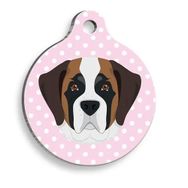 Pet Tag Art Pembe Puantiyeli Saint Bernard Yuvarlak Medium 3 cm Köpek Künyesi