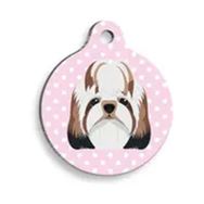 Pet Tag Art Pembe Puantiyeli Shih Tzu Yuvarlak Köpek Künyesi