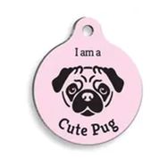 Pet Tag Art Pembe Pug Yuvarlak Köpek Künyesi