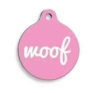 Pet Tag Art Pembe Woof Yuvarlak Köpek Künyesi