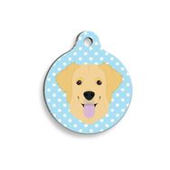 Pet Tag Art Puantiyeli Mavi Golden Retriever Yuvarlak Köpek Künyesi