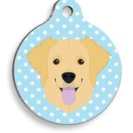 Pet Tag Art Puantiyeli Mavi Golden Retriever Yuvarlak Large 3.8 cm Köpek Künyesi