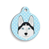 Pet Tag Art Puantiyeli Mavi Husky Yuvarlak Köpek Künyesi