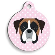 Pet Tag Art Puantiyeli Pembe Boxer Yuvarlak Köpek Künyesi