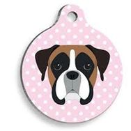 Pet Tag Art Puantiyeli Pembe Boxer Yuvarlak Large 3.8 cm Köpek Künyesi