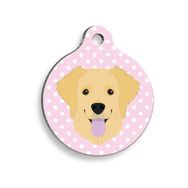 Pet Tag Art Puantiyeli Pembe Golden Retriever Yuvarlak Köpek Künyesi