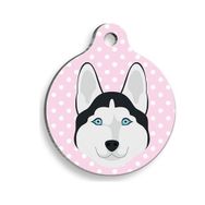 Pet Tag Art Puantiyeli Pembe Husky Yuvarlak Köpek Künyesi