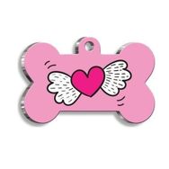 Pet Tag Art Uçan Kalp Pembe Kemik Şekilli Köpek Künyesi