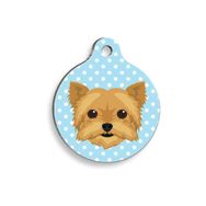 Pet Tag Art Yorkshire Terrier Mavi Puantiyeli Yuvarlak Köpek Künyesi