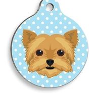 Pet Tag Art Yorkshire Terrier Mavi Puantiyeli Yuvarlak Medium 3 cm Köpek Künyesi