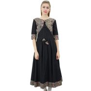 Phagun Anarkali Pamuk Ceket Tarzı Kurti Tasarım Siyah Kadın Elbise
