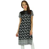 Phagun Bollywood Kurta Hintli Tasarımcı Kadın Etnik Kurti Pamuk Siyah ve Kırık Beyaz Kadın Tunik Elbise