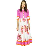 Phagun Bollywood Tasarımcı Hint Kurta Beyaz ve Pembe Kadın Tunik Elbise