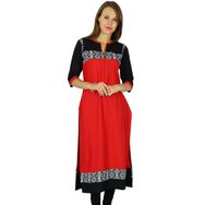 Phagun Etnik Kurti Hintli Tasarımcı Bollywood Kurta Kırmızı ve Siyah Kadın Tunik Elbise