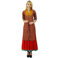 Phagun Etnik Pamuklu Kurta Geometrik Baskı Kurti Tasarımcı Günlük Çok Renkli Kadın Elbise