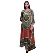 Phagun Geometrik Afrika Kaftan Ev Giysisi Maksi Plaj Örtüsü Koyu Şeftali Kadın Elbise