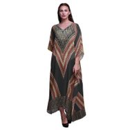 Phagun Geometrik Afrika Kaftan Ev Giysisi Maksi Plaj Örtüsü Siyah Kadın Elbise