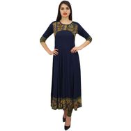 Phagun Günlük Tasarımcı Suni İpek Kurta Etnik Anarkali Kurti Lacivert Kadın Elbise