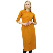 Phagun Hint Düz Kurta Etnik Kurti Tarzı Hardal Kadın Elbise