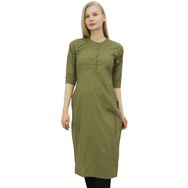 Phagun Hint Düz Kurta Etnik Kurti Tarzı Zeytin Yeşili Kadın Elbise