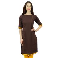 Phagun Hint Kadın Düz Kurti Pamu Normal Düz Kurta Kahverengi Kadın Tunik