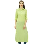 Phagun Hint Pamuk Karışımı Kurti Kurta Gündelik Yaka Açık Limon Kadın Tunik