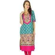 Phagun Hintli Bollywood Kurta Etnik Tasarımcı Kurti Pamuk Çok Renkli Kadın Elbise