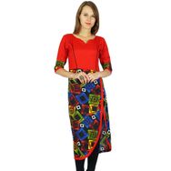 Phagun Hintli Bollywood Kurta Etnik Tasarımcı Kurti Pamuk Kırmızı Siyah Kadın Elbise