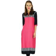 Phagun Hintli Bollywood Kurta Etnik Tasarımcı Kurti Pamuk Pembe Siyah Kadın Elbise
