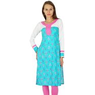 Phagun Hintli Bollywood Kurta Etnik Tasarımcı Kurti Pamuk Su Mavisi Pembe Kadın Elbise