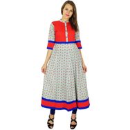 Phagun Hintli Tasarımcı Kurta Bollywood Etnik Kurti Pamuk Kırık Beyaz Kırmızı Kadın Elbise
