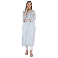 Phagun Indo Western Solid Kurti V Yaka W Yan Yırtmaçlı Hint Geleneksel Açık Mavi 2 Kadın Elbise