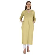 Phagun Indo Western Solid Kurti V Yaka W Yan Yırtmaçlı Hint Geleneksel Bej Kadın Elbise