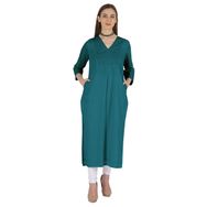 Phagun Indo Western Solid Kurti V Yaka W Yan Yırtmaçlı Hint Geleneksel Cam Göbeği Yeşili Kadın Elbise