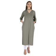Phagun Indo Western Solid Kurti V Yaka W Yan Yırtmaçlı Hint Geleneksel Gri Kadın Elbise
