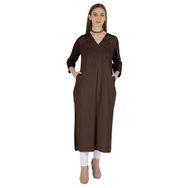 Phagun Indo Western Solid Kurti V Yaka W Yan Yırtmaçlı Hint Geleneksel Kahverengi Kadın Elbise