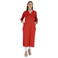 Phagun Indo Western Solid Kurti V Yaka W Yan Yırtmaçlı Hint Geleneksel Kırmızı Kadın Elbise