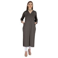 Phagun Indo Western Solid Kurti V Yaka W Yan Yırtmaçlı Hint Geleneksel Koyu Gri Kadın Elbise
