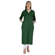 Phagun Indo Western Solid Kurti V Yaka W Yan Yırtmaçlı Hint Geleneksel Koyu Yeşil Kadın Elbise