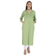 Phagun Indo Western Solid Kurti V Yaka W Yan Yırtmaçlı Hint Geleneksel Nane Yeşili Kadın Elbise