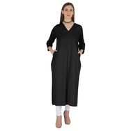 Phagun Indo Western Solid Kurti V Yaka W Yan Yırtmaçlı Hint Geleneksel Siyah Kadın Elbise