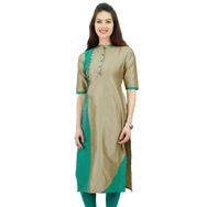 Phagun Kadın Dupion Düz Kurta Yaz Hint Etnik Kurti Zeytin Yeşili Kadın Tunik