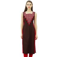 Phagun Kadın Pamuk Tasarımcı Kurta Yaz Etnik Hint Günlük Giyim Koyu Kahverengi Kadın Tunik