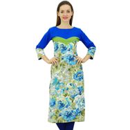 Phagun Kadın Pamuklu Kurti Çiçekli Kurta Kraliyet Mavisi Kadın Tunik Elbise
