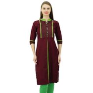 Phagun Kadın Şık Stil Pamuklu Kurta Kurti Tek Renk Üst Bordo Kadın Tunik