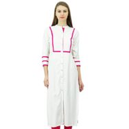 Phagun Kadın Suni İpek Düz Kurta Önü Açık Kurti Mandarin Yaka Hint Üstü Beyaz Kadın Tunik