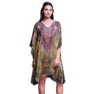Phagun Kaftan Tatil Ev Kıyafeti Midi Plaj Örtüsü Altın Kadın Elbise